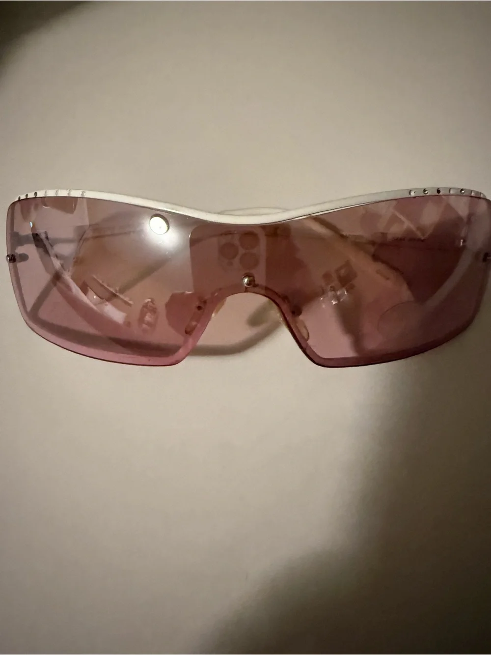 Vintage Steve Madden Pink Shield Sunglasses with Stud Accents